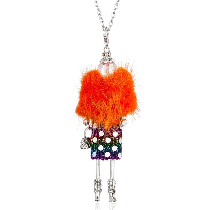 Elegant Long Chain Pendant Necklaces Black Hat Fur Dress Rhinestone Doll Statement Necklace Women Cloth Accessories Jewelry(null)