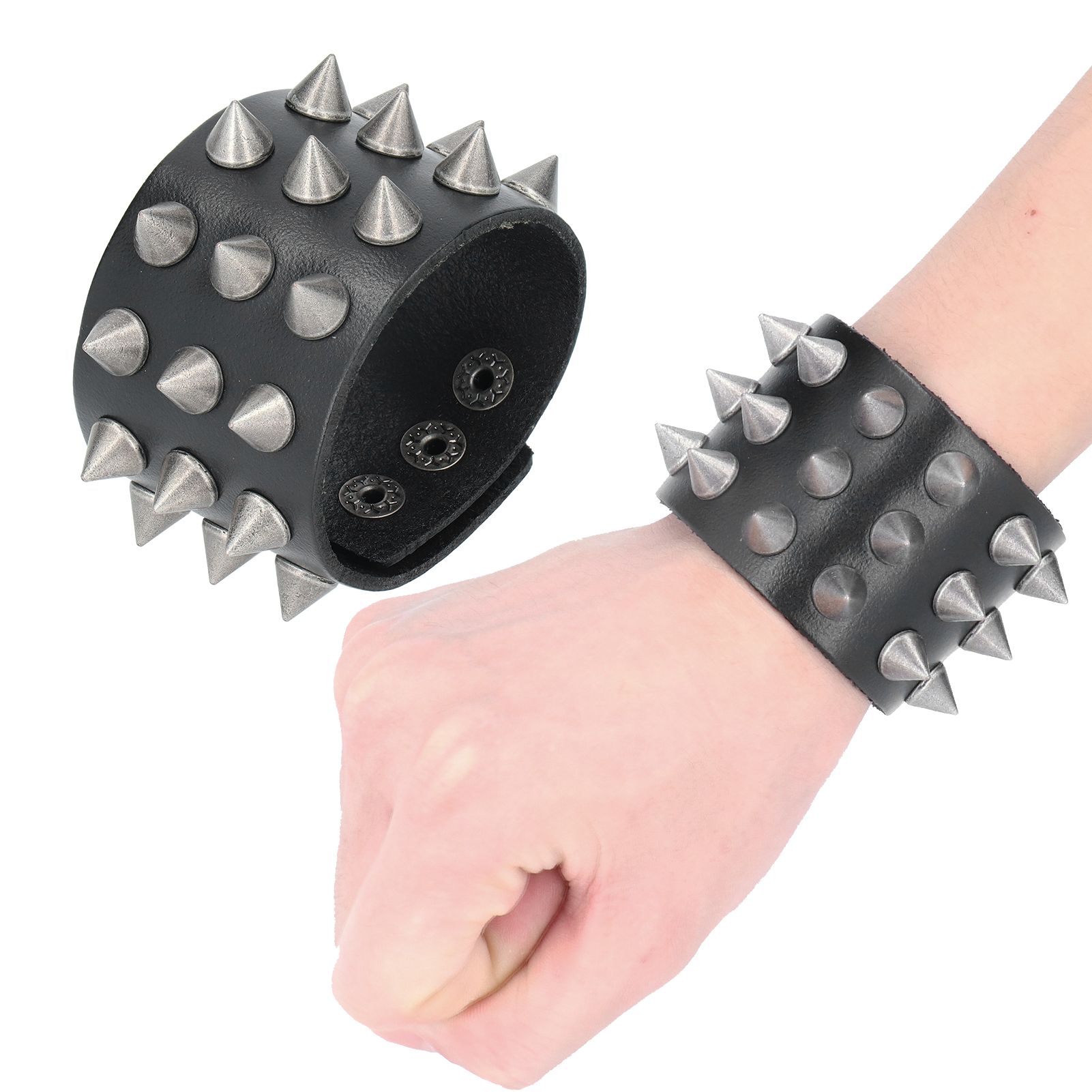Faux Leather Spike Bracelet 2Pcs Punk Wristband Vintage Wide with Spikes Decoration Retro Bracelets