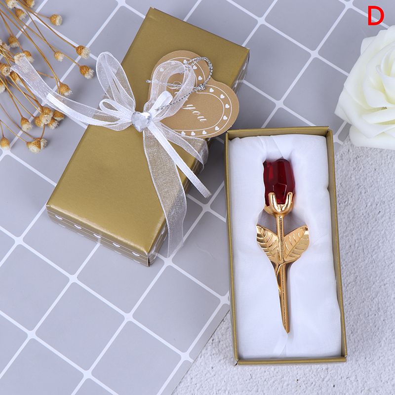 Artificial Crystal Rose With Metal Rod Flower Branch Decoration Pendant Gift