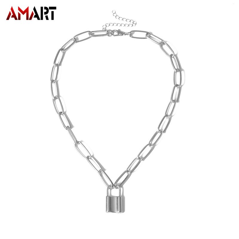 Rock Choker Lock Collar Chain With Lock Punk Padlock Pendant Necklace Jewelry Gift Unisex