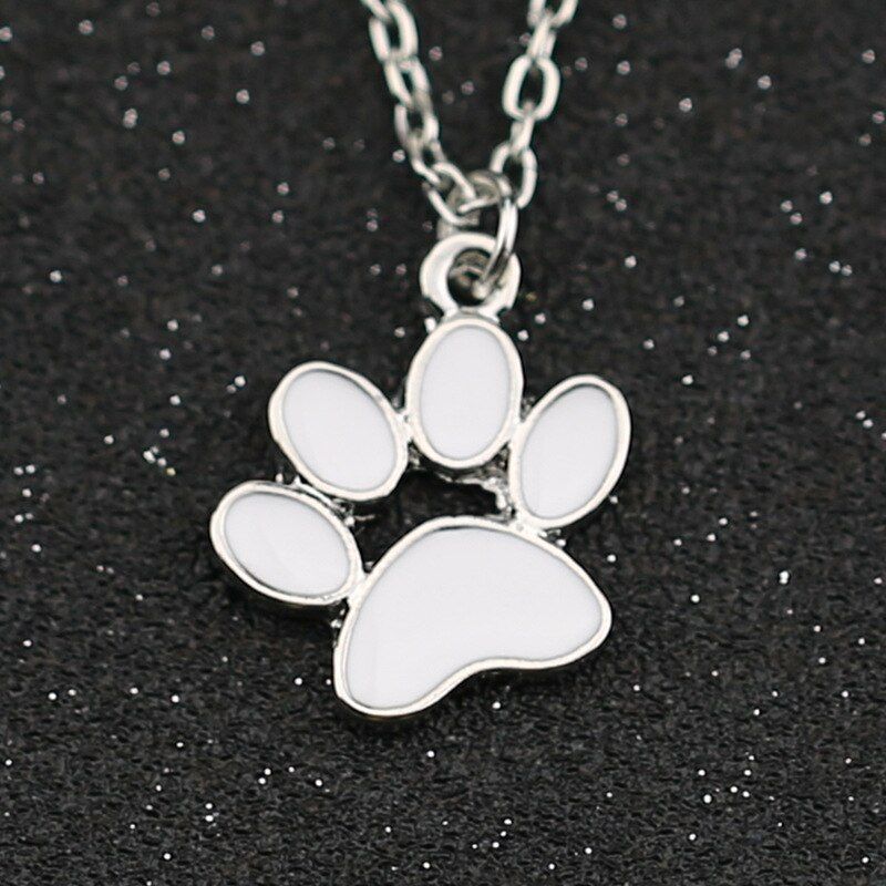 Footprint Necklace Dog Cat Kitty Kitten Claw Paw Print Enamel Silver Color Pendant Cute Fashion Simple Jewelry Women Wholesale