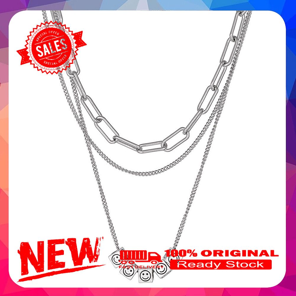 Women Multi-Layer Cube Dice Design Smiley Face Pattern Necklace Jewelry Gift