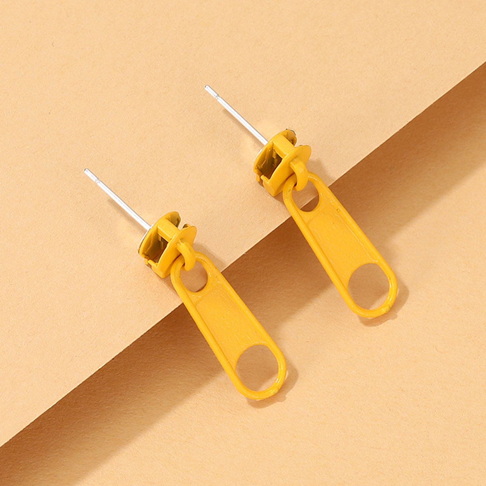 Earrings Zipper Shape Electroplating Candy Color Ear Studs