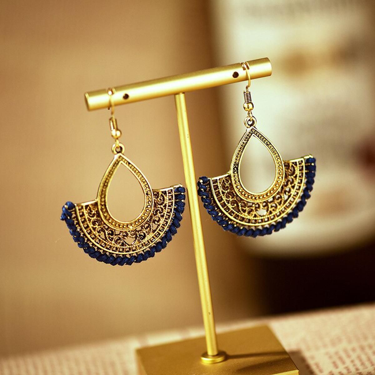 Trendy Stylish Vintage Jhumka Earrings for Women New Collection - Ethnic Hollow Fan-shaped Water Drop Dangle Indian Earrings for Girls Simple Jewelry - Women Retro Ethnic Geometric Pendant Earrings for Girls Stylish - Kaner Dul