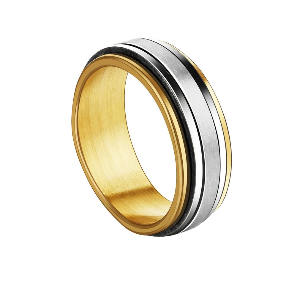 Double Layered Stainless Steel Groove Spinner Rings For Men Rotatable Classic Finger Rings Male Wedding Band Punk Jewelry