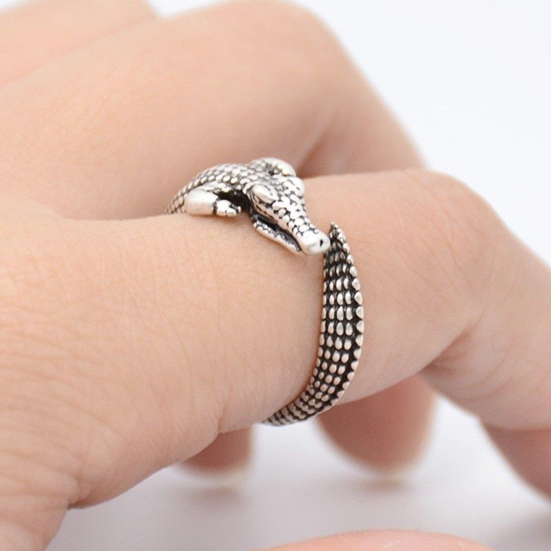 Vintage Crocodile Anel Masculino Silver Color Ring Men Bague Boho Alligator Tone Animal Anillos women Rings Gothic Jewelry