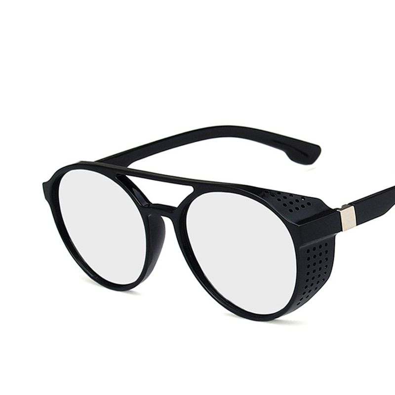 Black Fashion Round Frame Sun Glasse Women  Designer Vintage Steampunk Sunglasses Men's UV400 Shades Guy's Oculos De Sol-C5 White Mercury