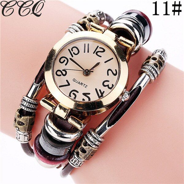 CCQ Brand Fashion Vintage Cow Leather Bracelet Watches Casual Women Crystal Quartz Watch Relogio Feminino Drop Shipping
