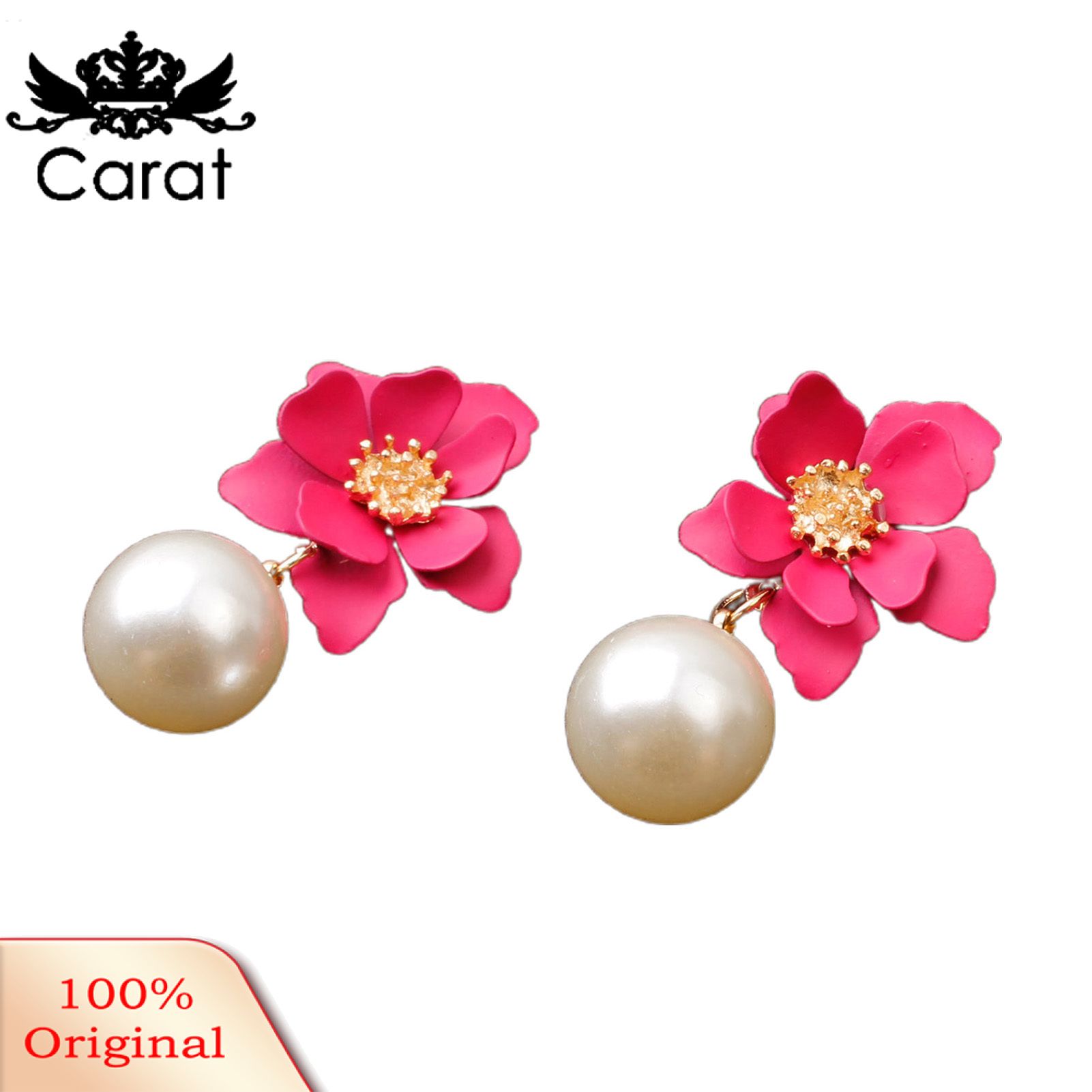 Carat 1 Pair Big Flower Pendant Faux Pearl Women Earrings Alloy Piercing Sweet Drop Earrings Jewelry Accessory