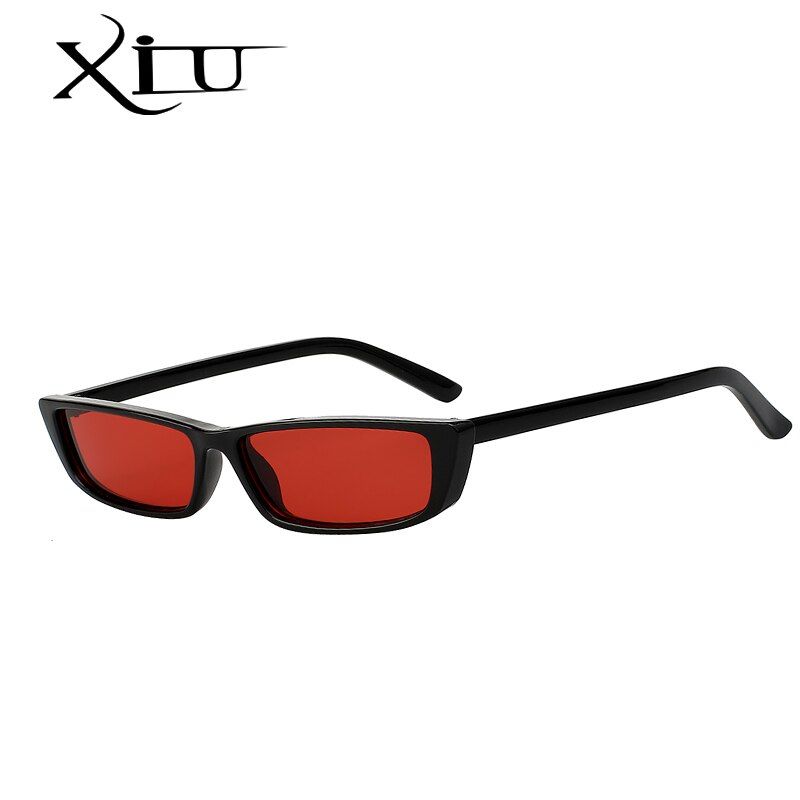 Black w sea redXIU Vintage Rectangle Sunglasses Women Brand Designer Small Frame Sun Glasses Retro Black Eyewear UV400