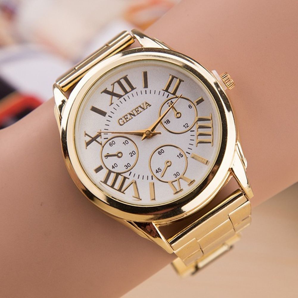 OIMG Business Men Roman Number Sub-Dial Decor Alloy Band Quartz Wrist Watch Gift