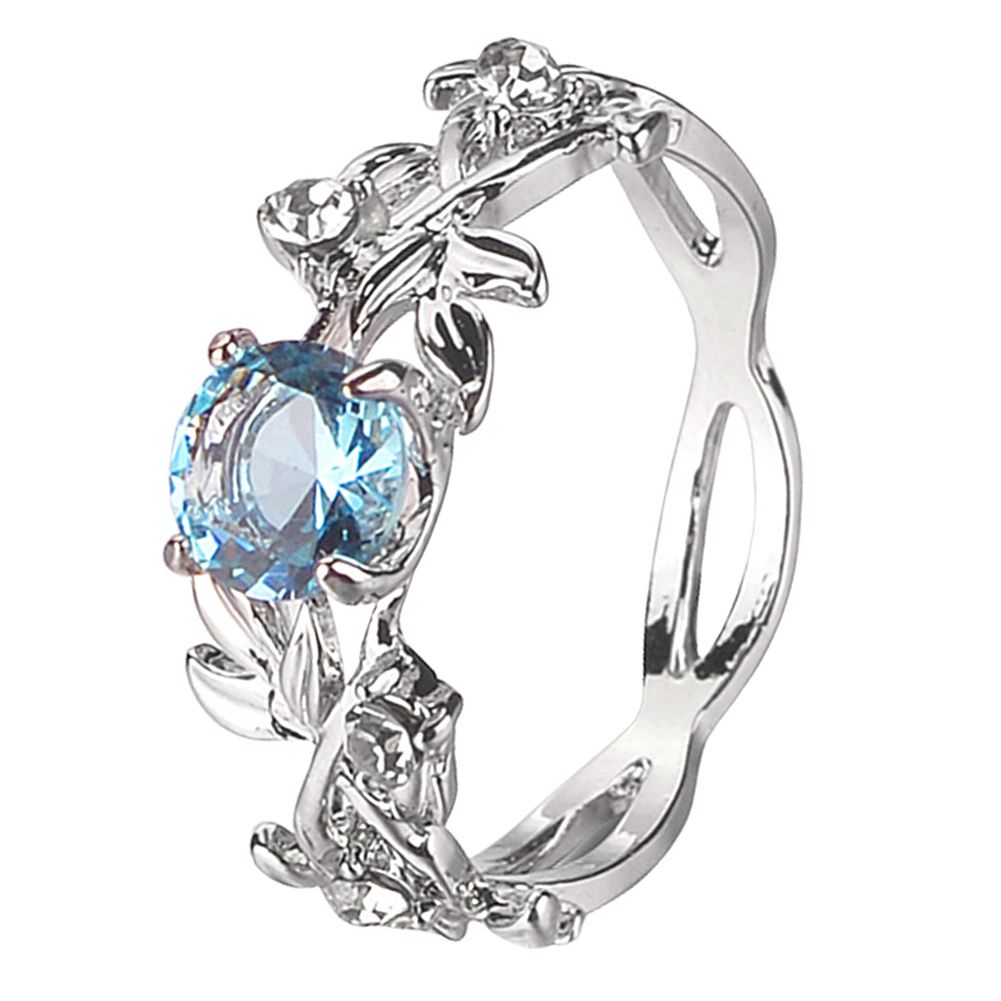 Women Creative Leaves Design Alloy Hollow Out Rhinestone Ring Charm Jewelry