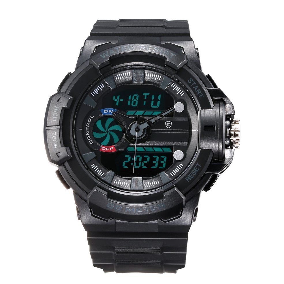 Black case black face gray word black tape double display quartz watch - Black Gray Black