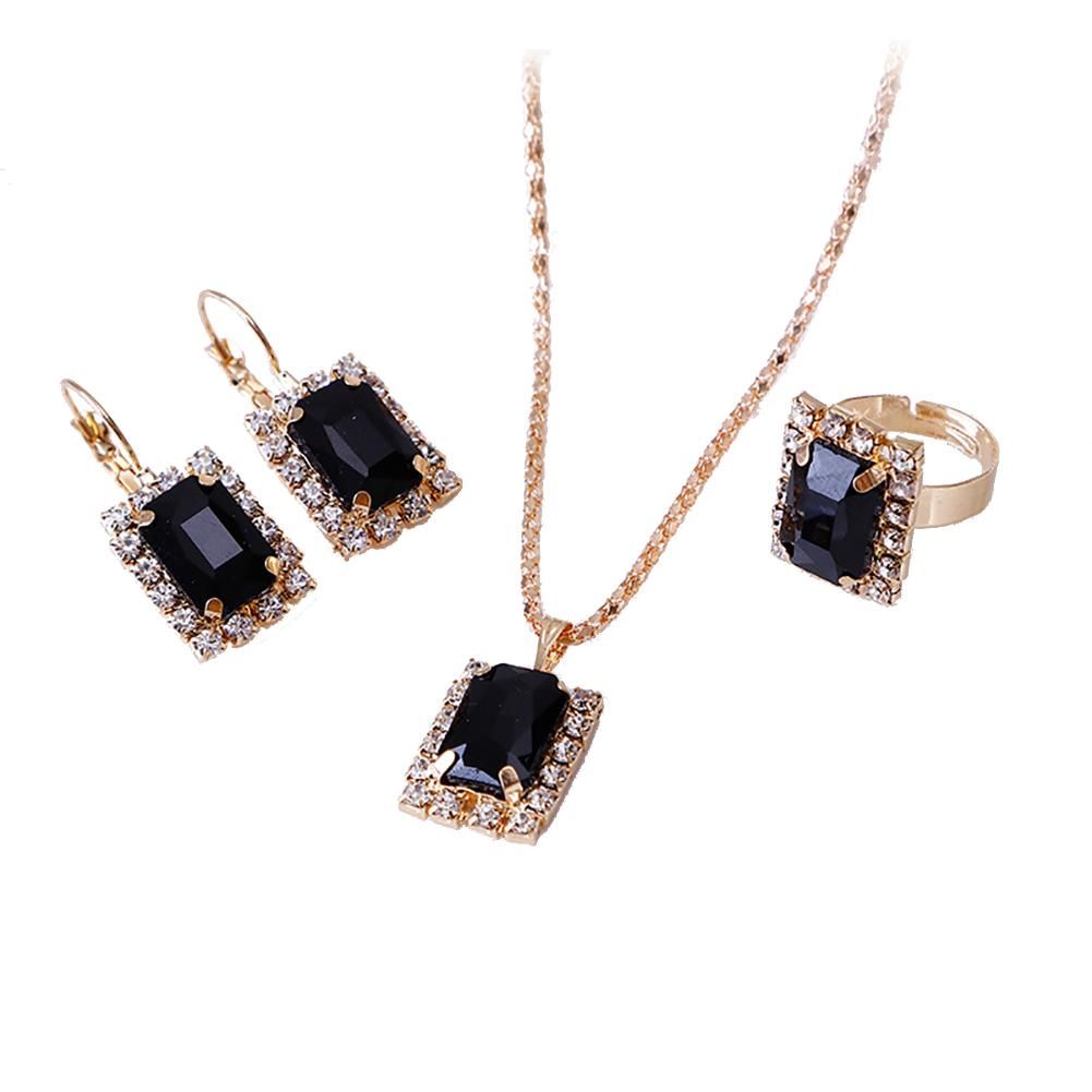 OIMG Jewelry Set Women Banquet Wedding Party Necklace Earrings Finger Ring