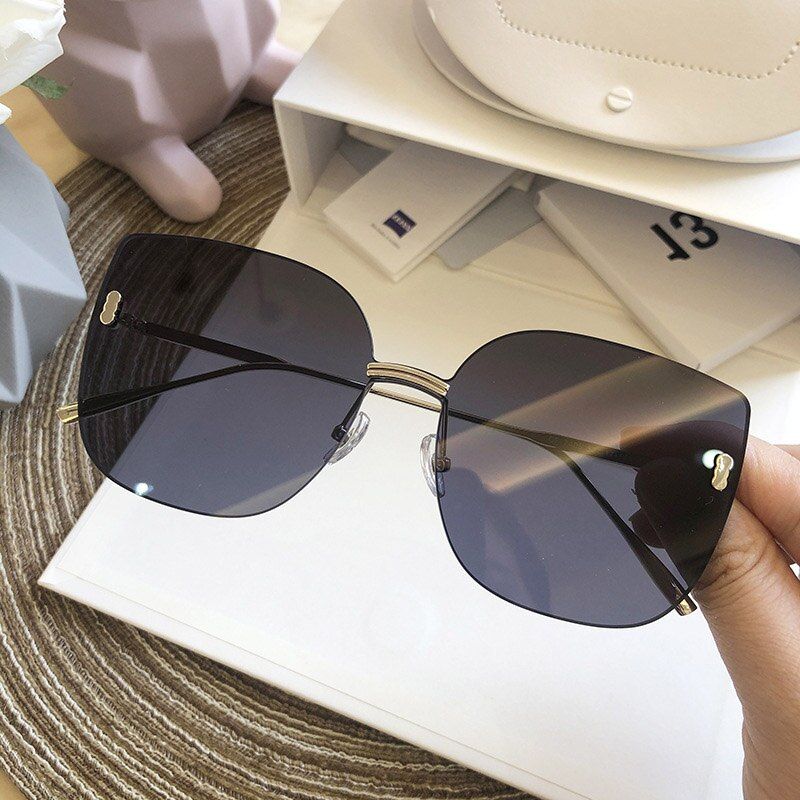 Black GreyHigh Qulity women's Rimless Square Sunglasses Men Metal Fashion shades Luxury Sunglasses Female Driving Glasses zonnebril dames