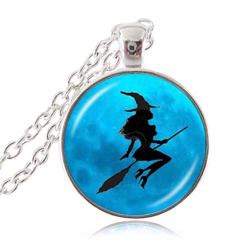 Wiccan Pagan Jewelry Glass Cabochon Sweater Chain Necklace Cat Jewellery HZ1(null)