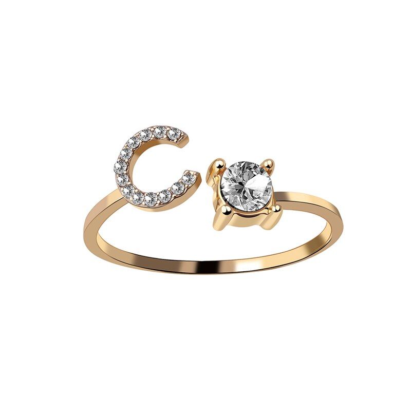 Fashion 26 Letter Rings For Women Zircon Gold Color Open Trendy Alphabet Finger Cuff Ring Girl Lovers Jewelry