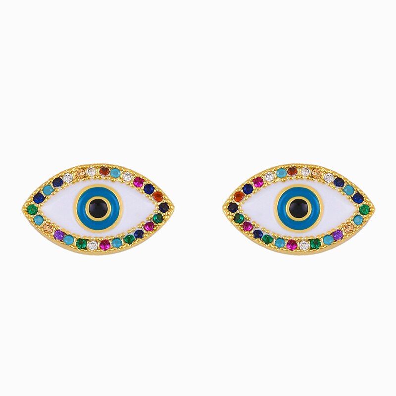 FLOLA Rainbow Evil Eye Earrings For Women Small Turkish Eye Earrings CZ Cubic Zirconia Rainbow Jewelry Brinco olho grego erss82