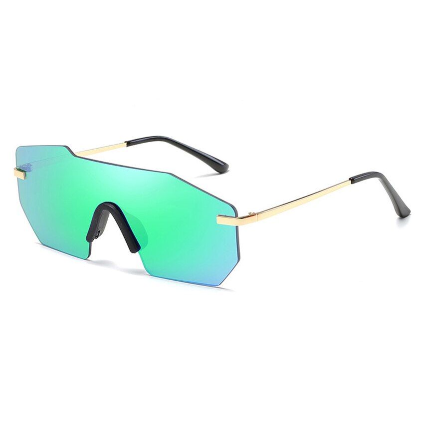 GreenLarge Oversized Womens Brand Designer Rimless Sunglasses Fashion Retro Vintage Mens One Piece UV400 Mirrored SunGlasses Eyewear