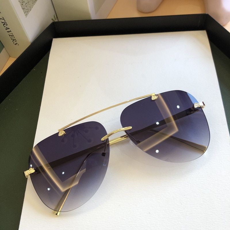 2021   Luxury  Designer Fashion Oval Rimless SunglassesSummer Glasses Fashion Sun glasses For Men Women UV400 Sunglasses-1.2grey-