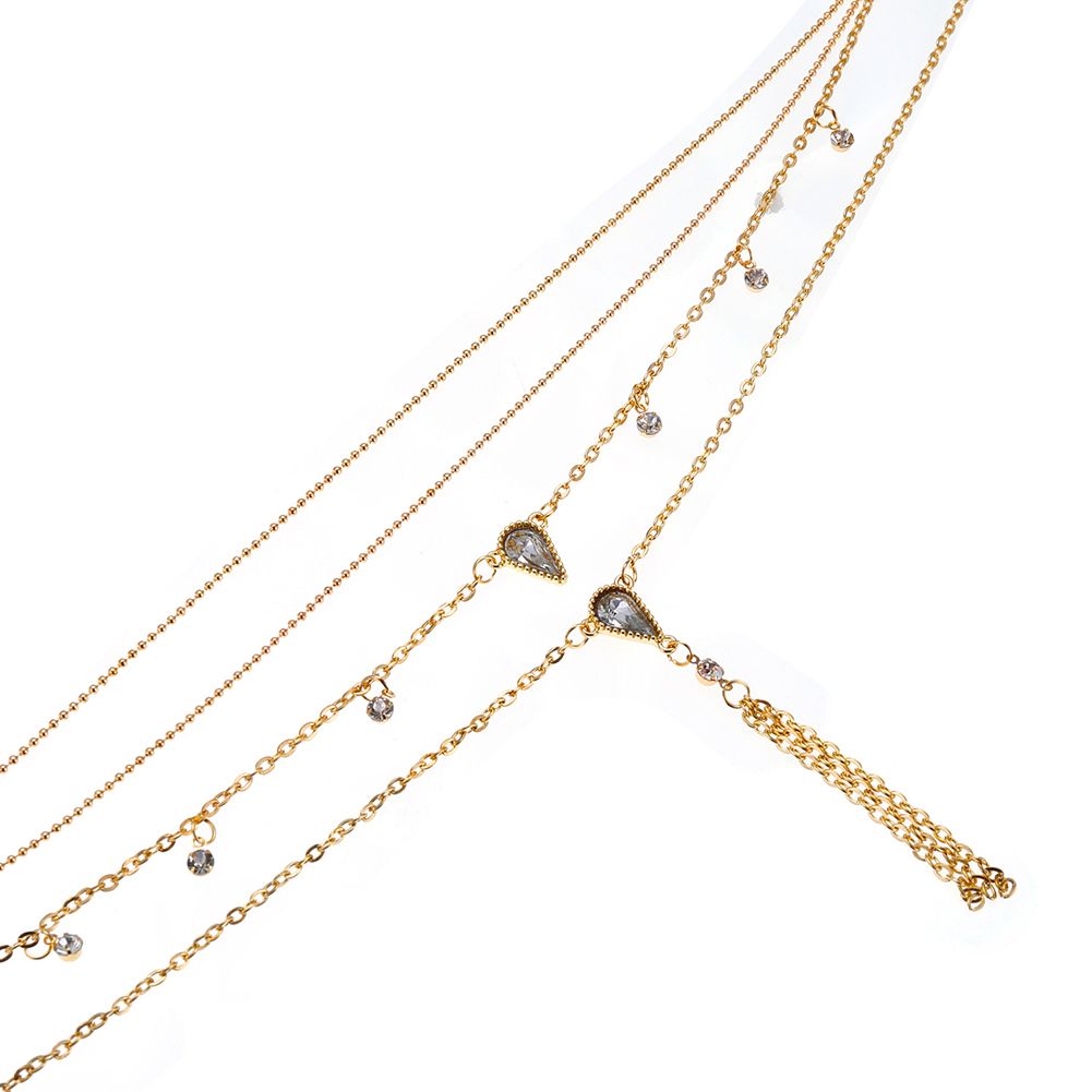 Women Fashion Multi-layer Waterdrop Tassel Pendant Chain Choker Necklace Jewelry