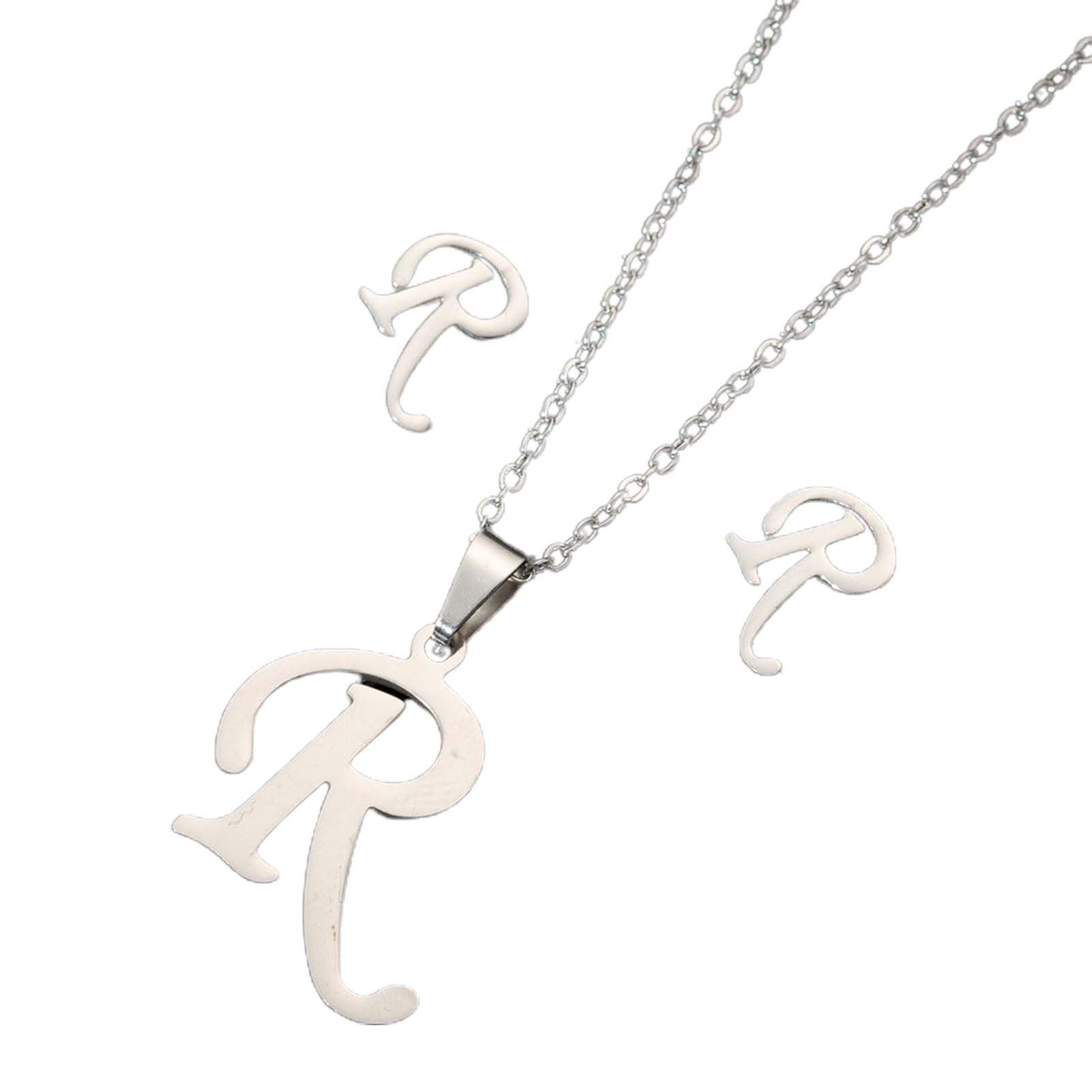 26 Letter Necklaces Anti-allergic Fade-less Personalized Gift Alphabet Pendant Choker Earrings Combo for Girl