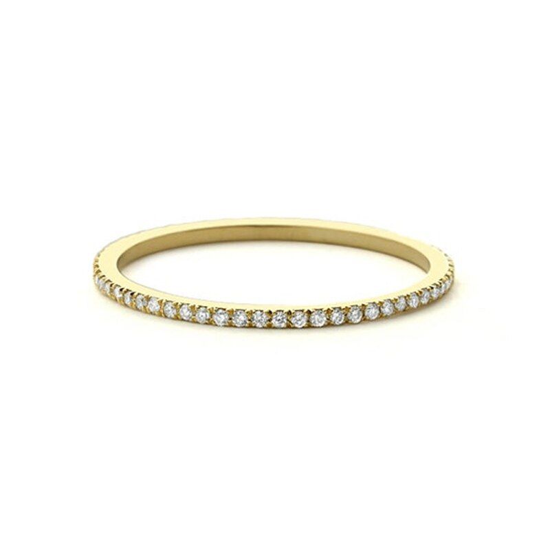 ROMAD Gold Color Dainty Thin Finger Rings for Women Girls Cubic Zirconia Wedding Band Ring Jewelry Delicate CZ Crystal Ring R50