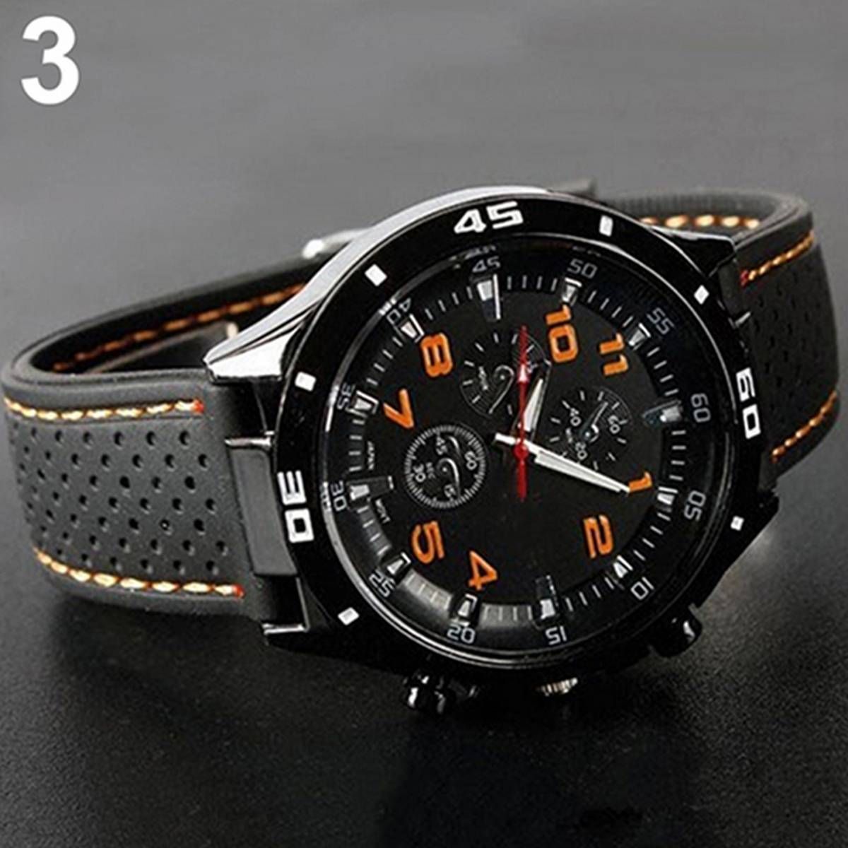Men Fashion Silicone Band Round Dial  Quartz Wristwatch Sports Wrist Watch
