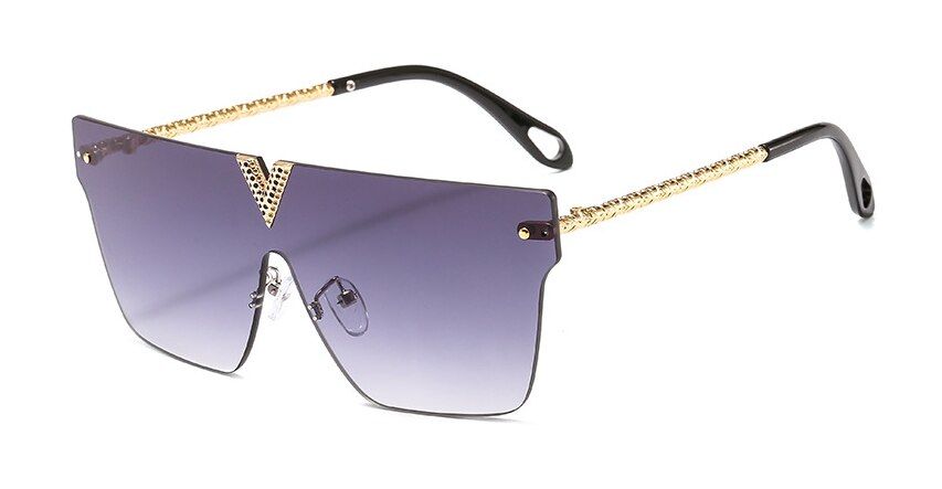 C2 gray46290 One Lens Rimless Oversized Luxury Sunglasses Men Women Fashion UV400 Glasses