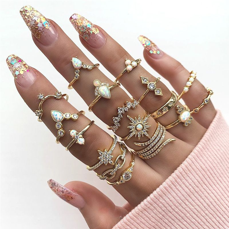 Antique bronze pattern heart 15pcs rings jewelry