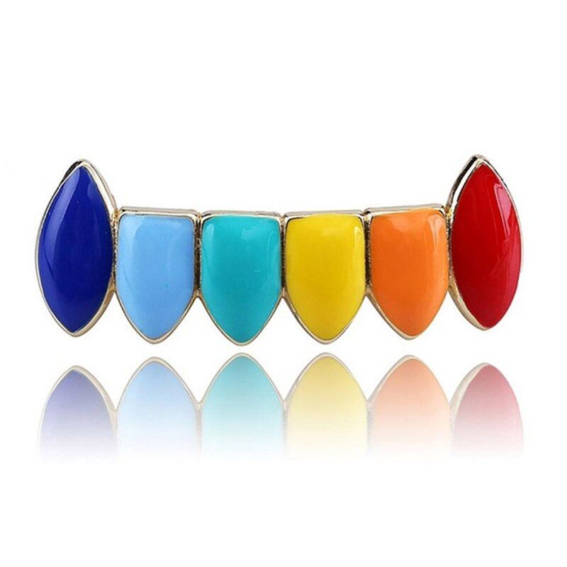 Hip Hop Colorful Teeth Grillz Top&Bottom Fake Tooth Grills Dental Cool Men Body Jewelry Rap Mouth Caps
