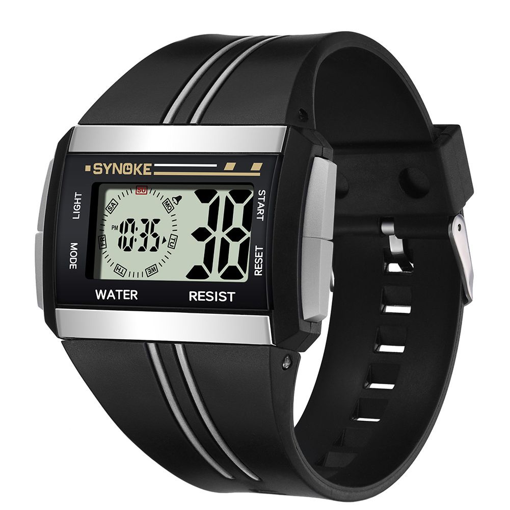 Men Rectangle Luminous Backlight Sports Stopwatch Date Alarm Digital Wrist Watch