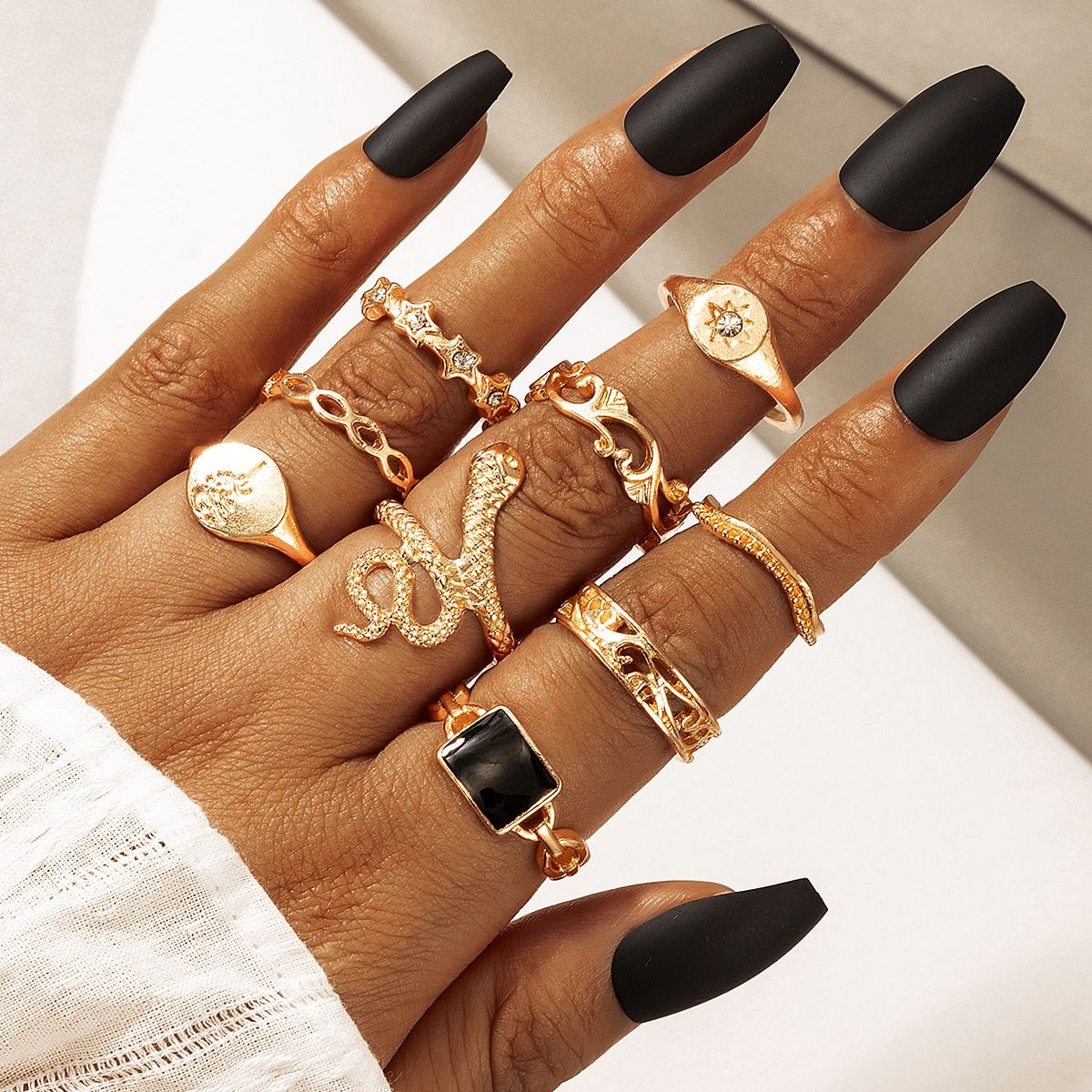 Docona Fashion Crystal Sun Pearl Rings Set for Women Gold Color Geometric Heart  Finger Rings Female 2020 Jewelry Anillos
