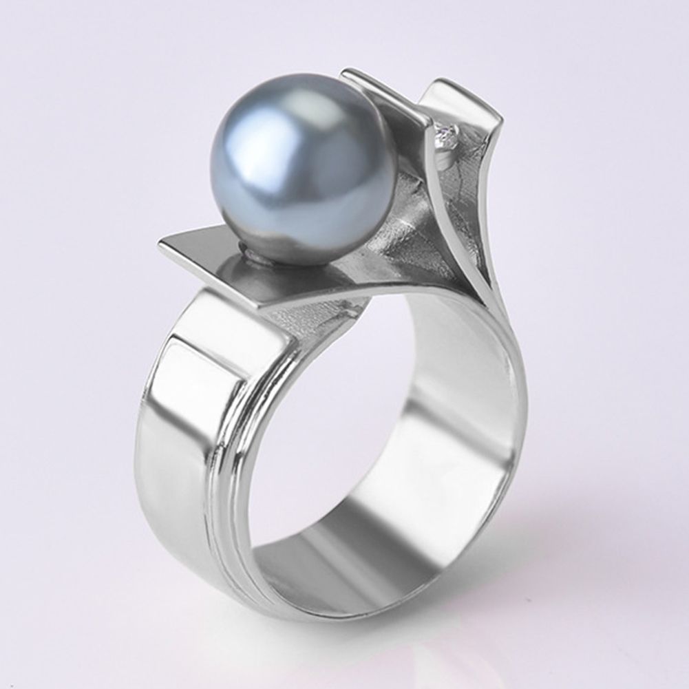 Fashion Women Faux Pearl Rhinestone Inlaid Finger Ring Wedding Jewelry Gift