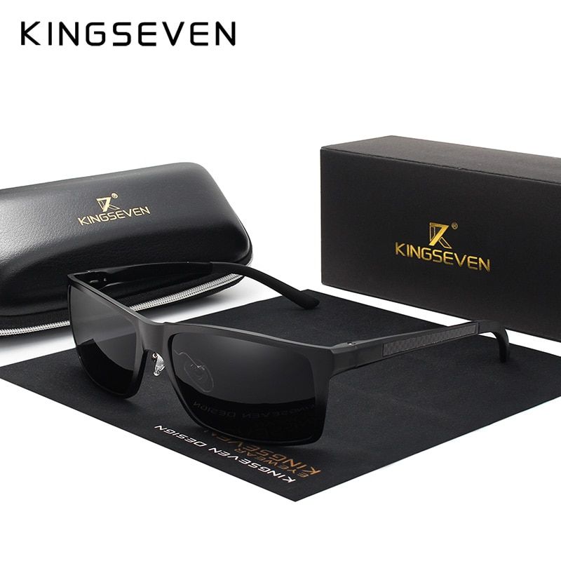 KINGSEVEN New Design Aluminum  Sunglasses Men larized Square Driving Sun Glasses Male Eyewear  For Men-Black gray