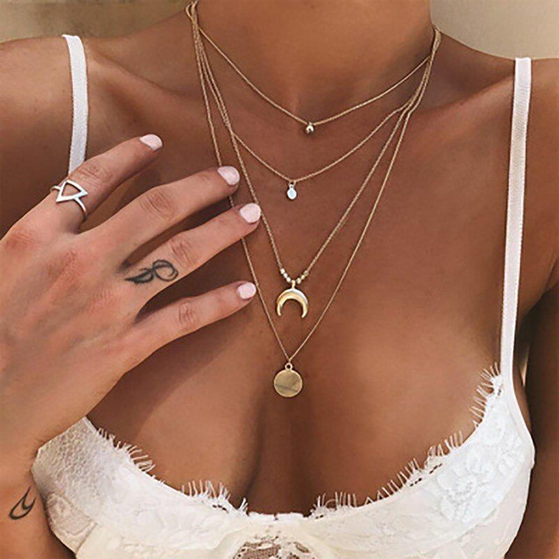 Bohemian Variety Styles Multi layer Necklaces For Women Fashion Gold Color Long Moon Pendant Necklace Collar Jewelry Wholesale