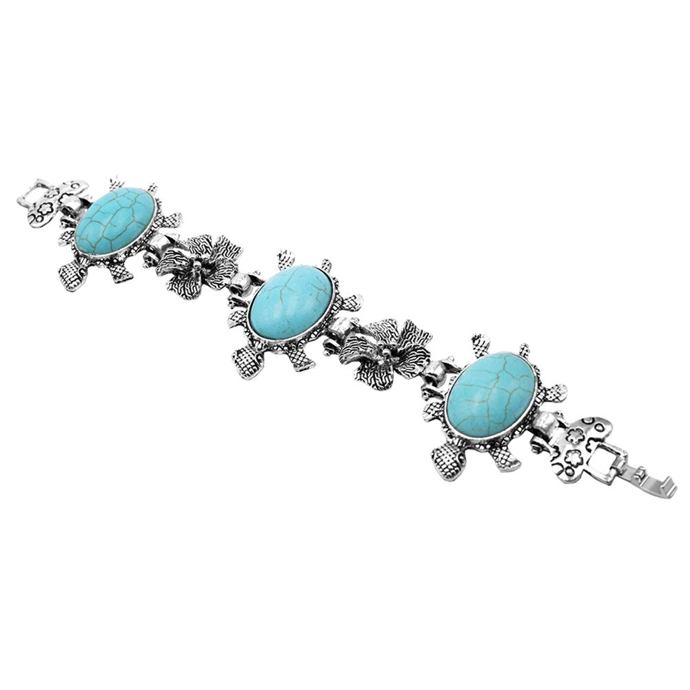Retro Bohemian Turquoise Inlaid turtle flower alloy splicing Bracelet