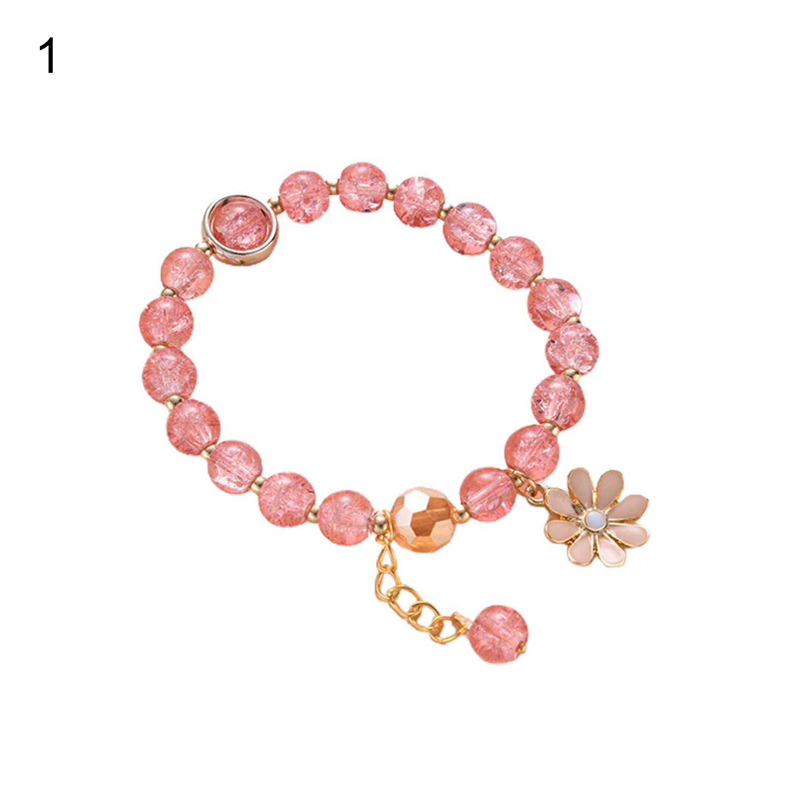 Girls Wrist Chain Transparent Sunflower Pendant Beads Bracelet