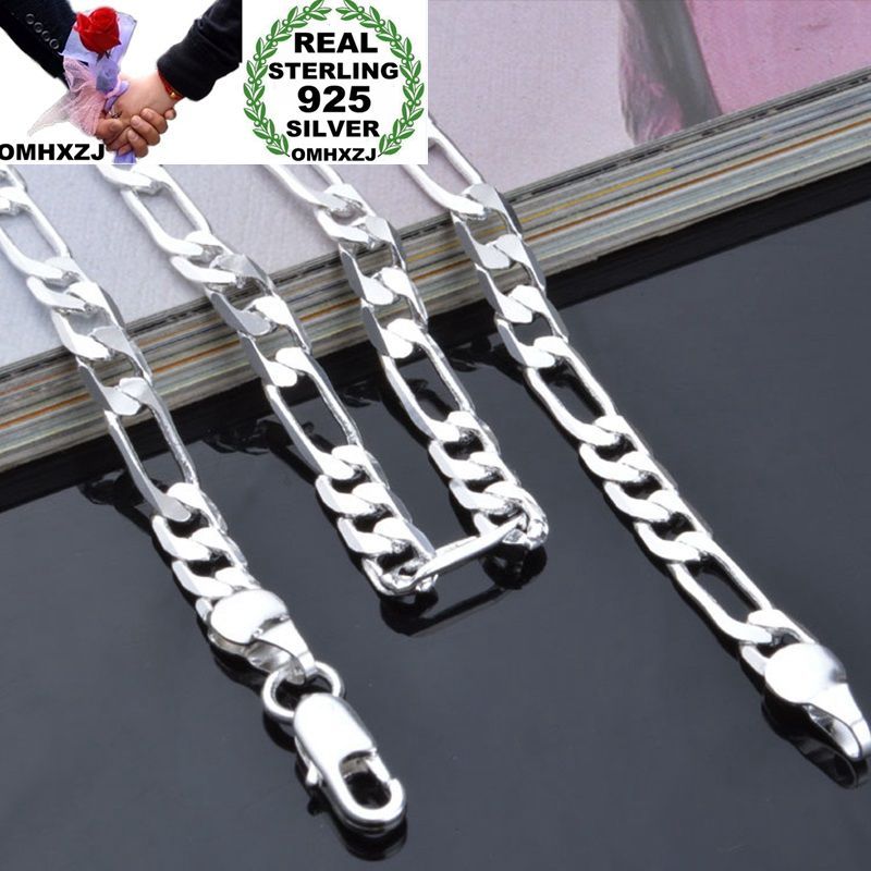 OMHXZJ Wholesale Personality Fashion Unisex Party Wedding Gift Silver 4MM Figaro Chain 925 Sterling Silver Chain Necklace NC199