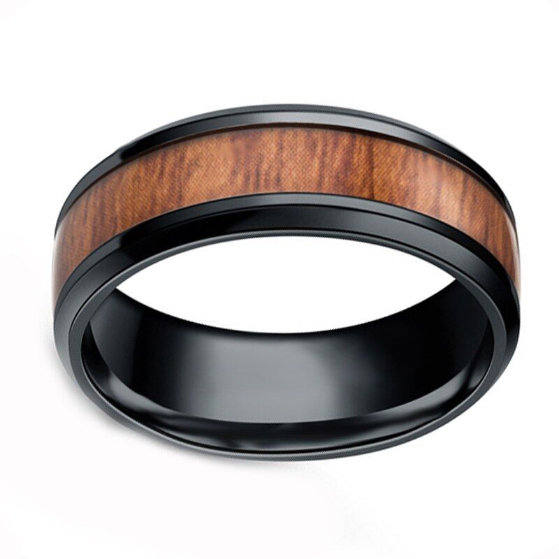 316L Stainless Steel Finger Rings Durable Vintage Titanium Stainless Steel 8mm Ring Wood Grain Ring Jewelry for Men