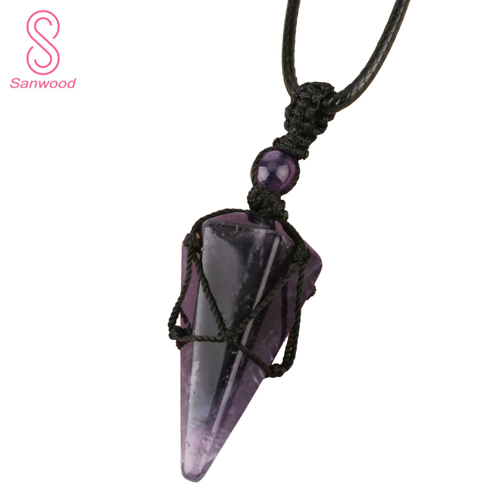 Necklace Hexagonal Prism Hand-woven Unisex Faux Crystal Black Rope Wrapped Pendant for Daily Wear
