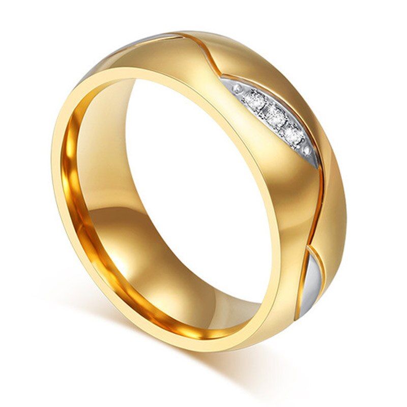 Modyle 2020 New Gold Color Stainless Steel CZ Stone Wedding Couple Rings for Women Men Lover Anniversary Jewelry Gifts