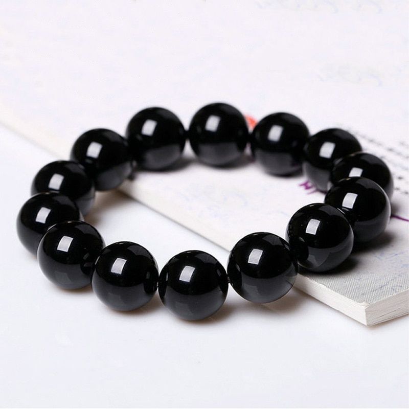 Natural Black Agat Stone Beads Men Jewelry Bracelet 6mm 8mm 10mm 14mm 16mm Strand Bracelets Bangles Male