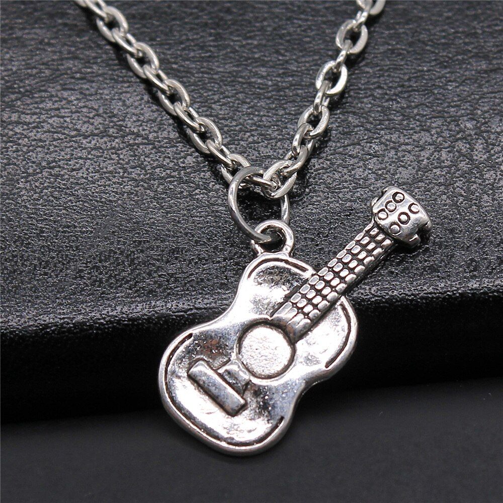 Musical Jewelry Gift For Women Men Girl Boys Musical Note Microphone Drum Guitar Violin Pendant Necklace Antique Silver Color
