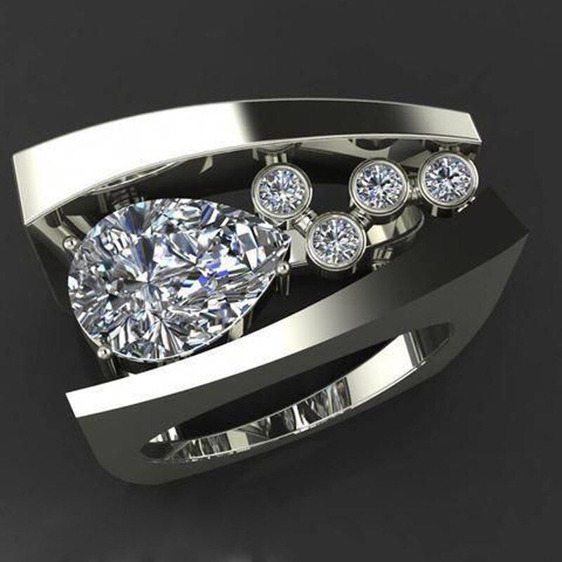 2020 New Silver Color Big Ring with Zircon Stone for Women Wedding Engagement Fashion Jewelry