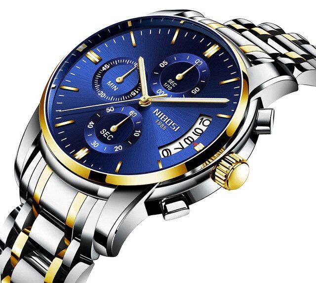 OIMG Relogio Masculino Nibosi Whole Golden Mens Watches Full Steel Waterproof Sports Quartz Watch High Quality Clock
