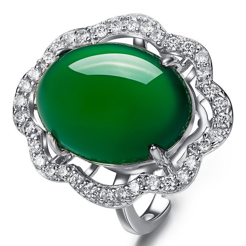 Bague Ringen Created Emerald Ring Green Chalcedony Gemstone Engagement 925 Silver Rings Accessories Women Valentine's Day
