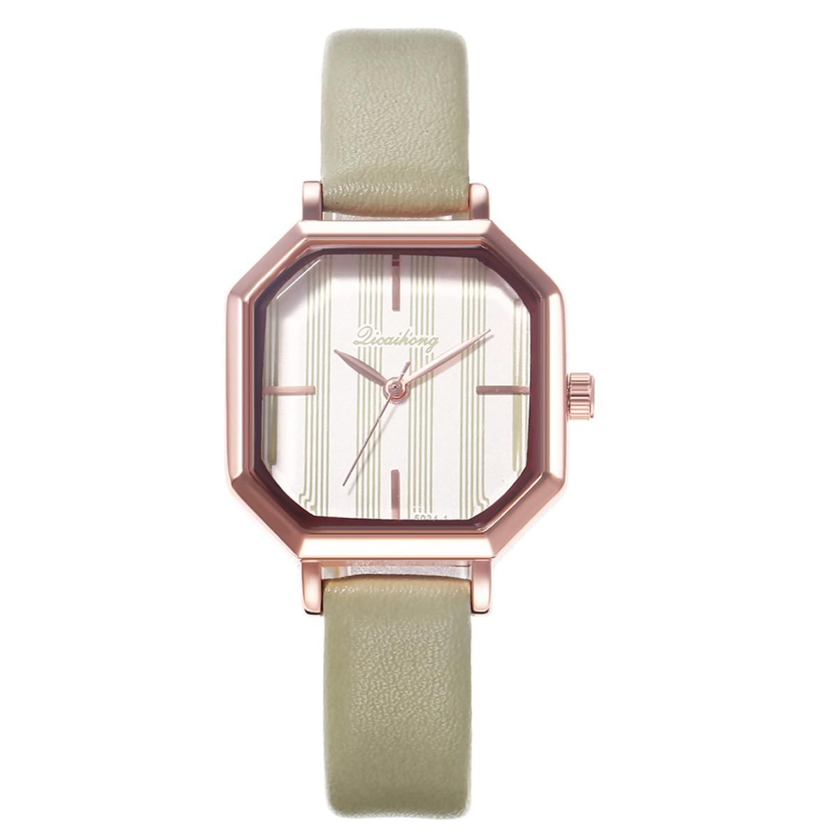 Fashion Women Stripe Octagon Dial Faux Leather Strap Analog Quartz Wrist Watch