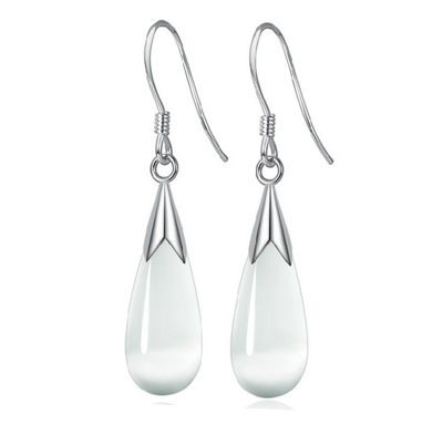 Cat eye stone drip earrings women's silver plated cat eye drop ear rings