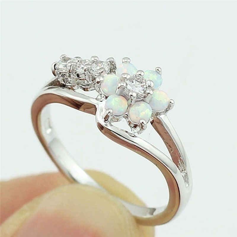 White Flower Fire Opal Rings For Women Cubic Zirconia Wedding Engagement Rings Jewelry Bijoux Anillos Anel Size 6-10